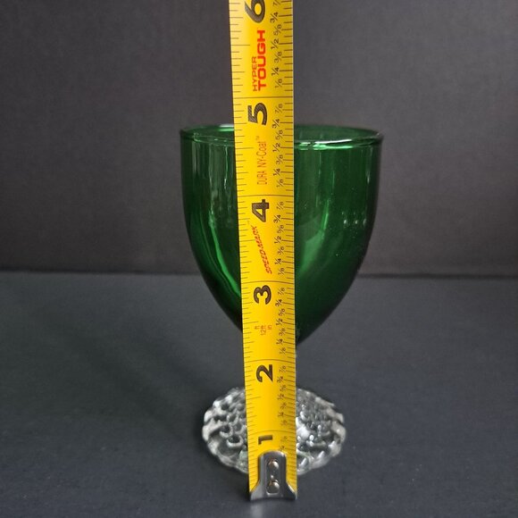 Anchor Hocking Bubble Foot Green Wine Glass 4 5/8" Vintage Emerald Goblet USA - Picture 6 of 7